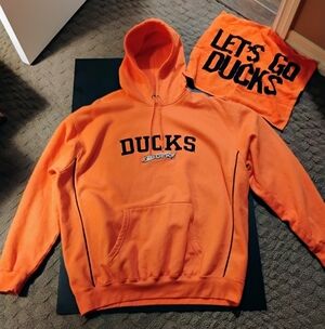 Vintage Anaheim Mighty Ducks Orange Hooded Pullover Sweater Size XL